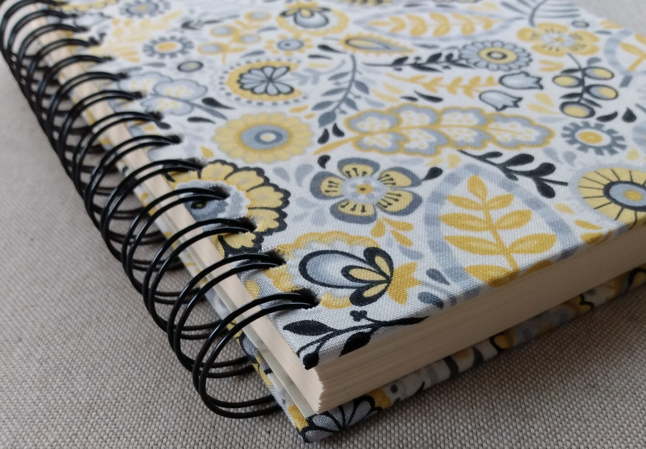 Billy & Ralph yellow and black spiral fabric notebook