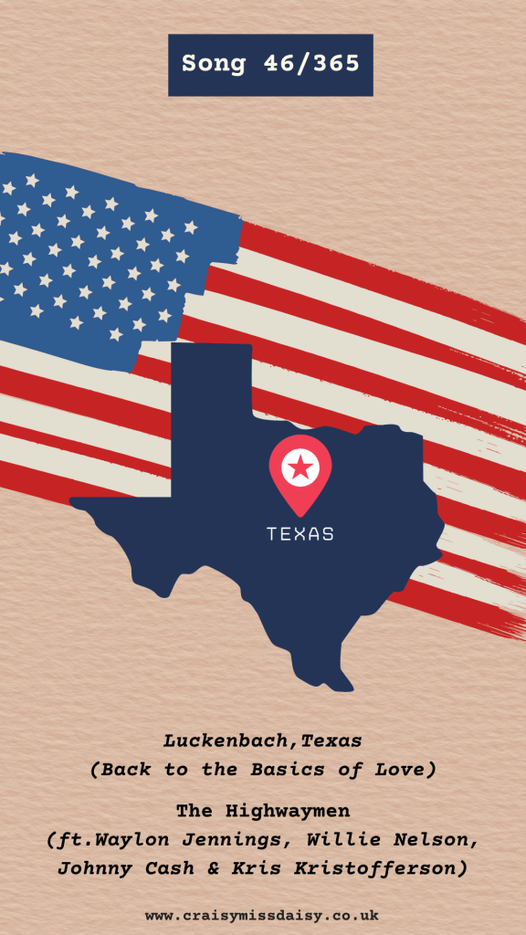 Beige country graphic featuring a Texas state map silhouette and American flag sweep for Song 46/365.